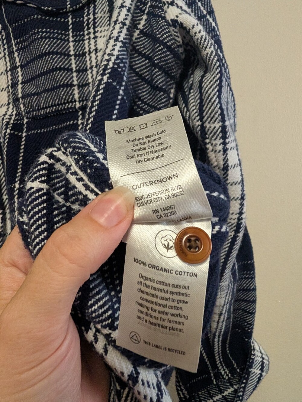 Outerknown Blanket Shirt M/L Navy White Plaid Organic Cotton Overshirt - Picture 3 of 8